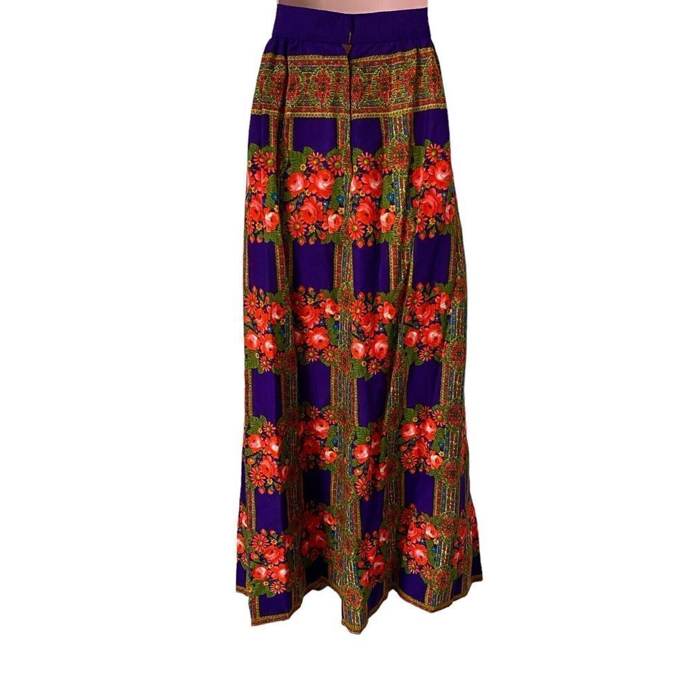 Vintage 60s Maxi Skirt Women's Waist 27" Hostess Dayglo Pop Floral Mod Floral - Picture 4 of 5